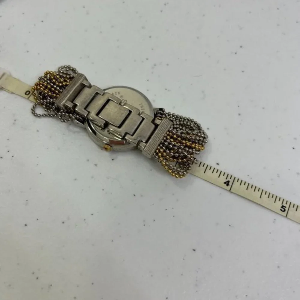 Chicos‎ Watch Chain Multi Strand Mixed Metal Gold Silver Tone Big Face White